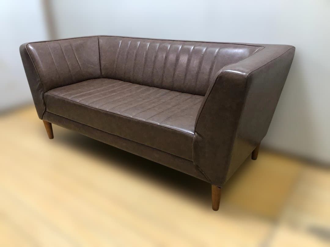 2人掛けソファ レザー調 ブラウン 福岡有名インテリアショップ モダン 北欧 カフェ風 待合 店舗什器 112925 3 060