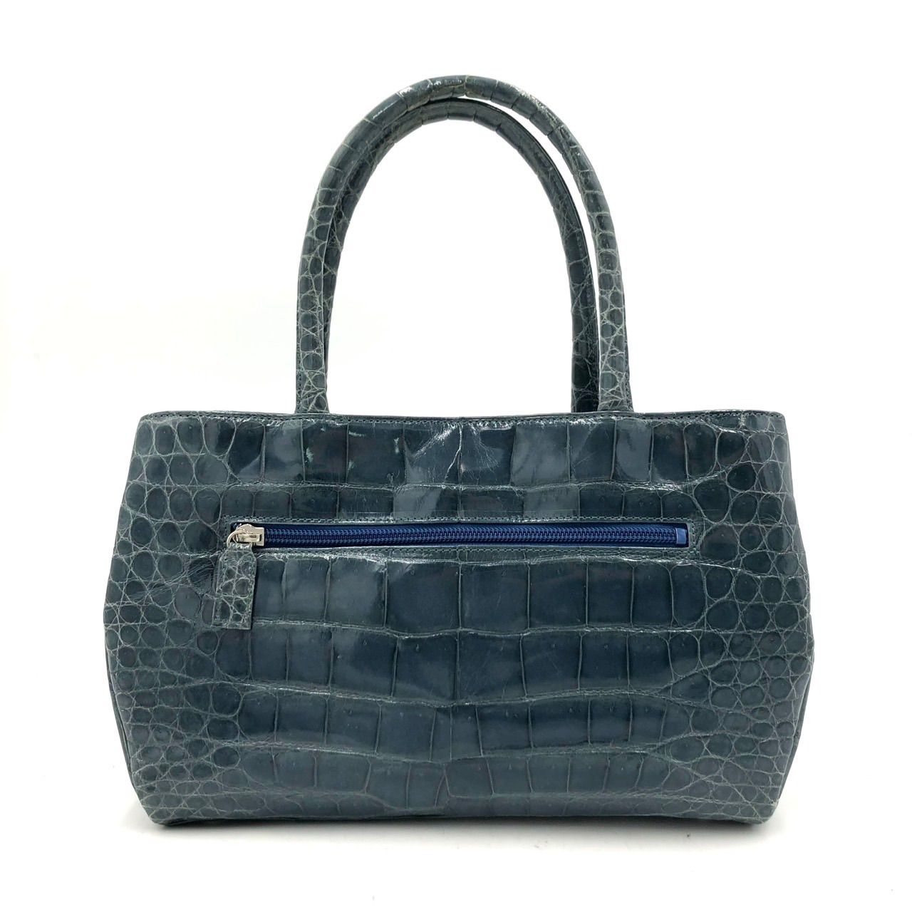 極美品】ksanpo サンポー JRA認定 クロコダイル ハンドバッグ ブルー