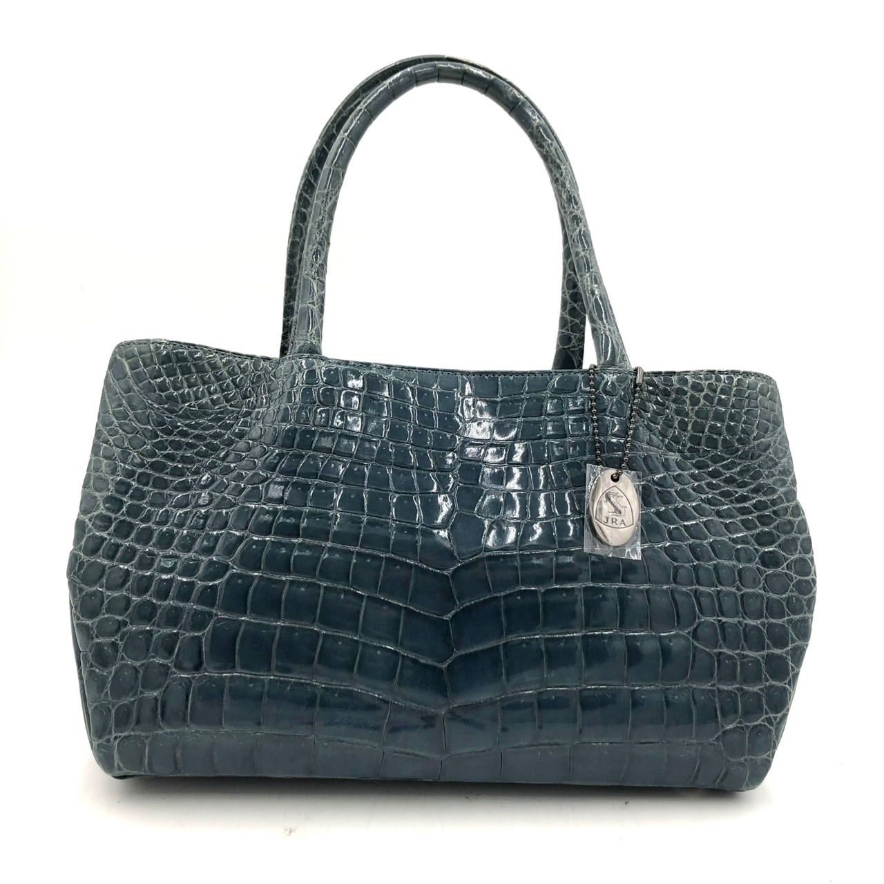 極美品】ksanpo サンポー JRA認定 クロコダイル ハンドバッグ ブルー