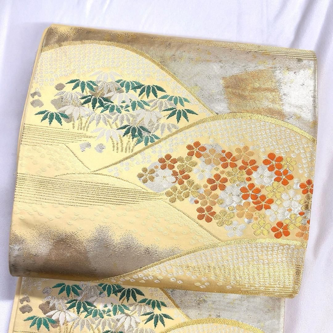 袋帯 松竹梅 遠山 鹿の子 横縞 霞 金糸 銀糸 着物 092tz - メルカリ
