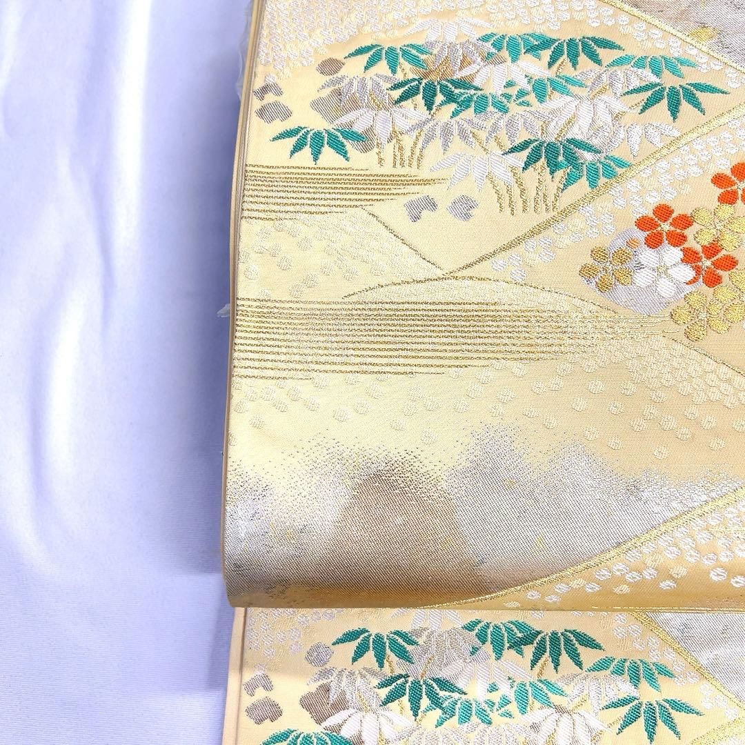 袋帯 松竹梅 遠山 鹿の子 横縞 霞 金糸 銀糸 着物 092tz - メルカリ