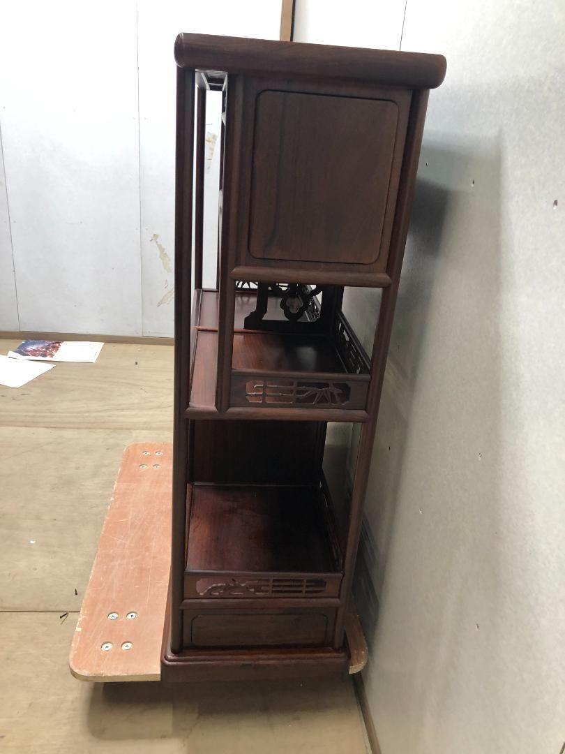 紫檀 茶棚 茶箪笥 飾り棚 違い棚 戸棚 唐木 透彫 昭和レトロ