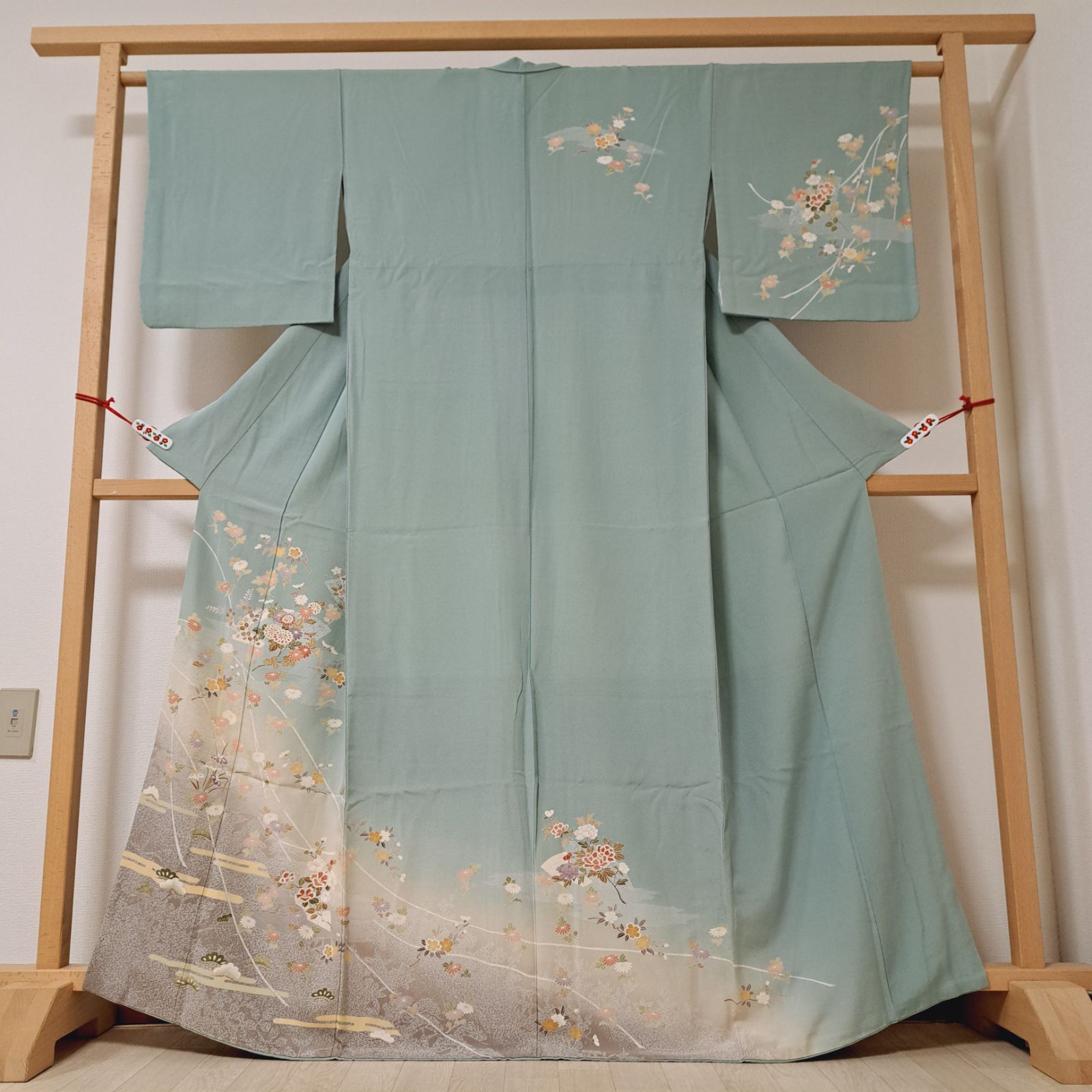 訪問着】裄68.5 丈168 袖49 正絹 袷 ブルー系地に春秋柄 ゆ15S06 A2616