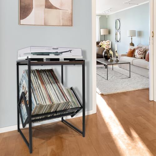  レコードプレーヤースタンド 2段レコード収納ラック レコード棚 約 収納 堅固 安定 ベッドルーム オフィス用 メタル脚付き 彡 804 afb 65 その他 キッチン 食器