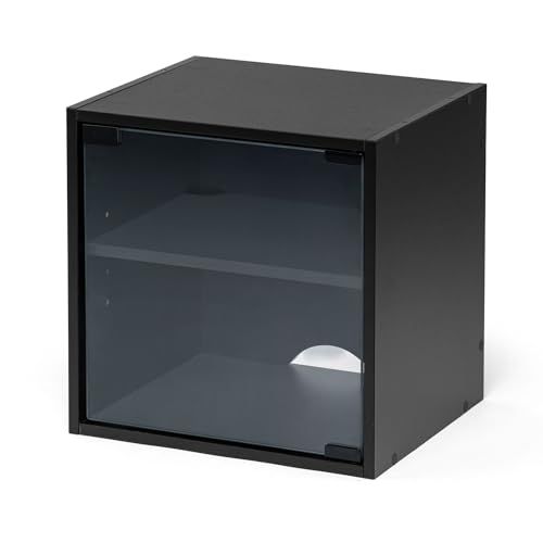 サンワダイレクト キューブボックス 2段 ガラス扉付き 幅35 奥行29 5 高さ35 cm 配線穴 コレクションケース フィギュアケース ブラック 100 彡 32 dde 896