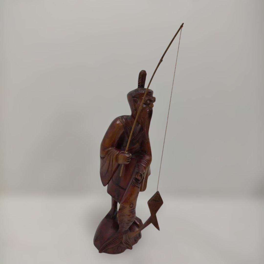 ★商談中★　1000♦ 木彫り像・釣り人・行商人・縁起物(約33㎝/木材種不明) ☆商談中☆1000♢ 木彫り像・釣り人・行商人・縁起物(約33㎝/木材種不明)