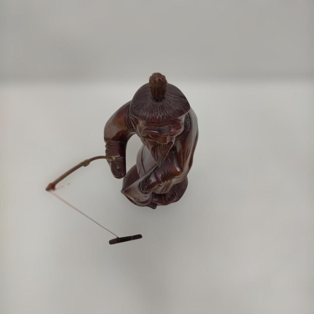 木彫り 釣り人 置物 人物像 彫刻 木製 和風 民芸 釣り 魚 オブジェ