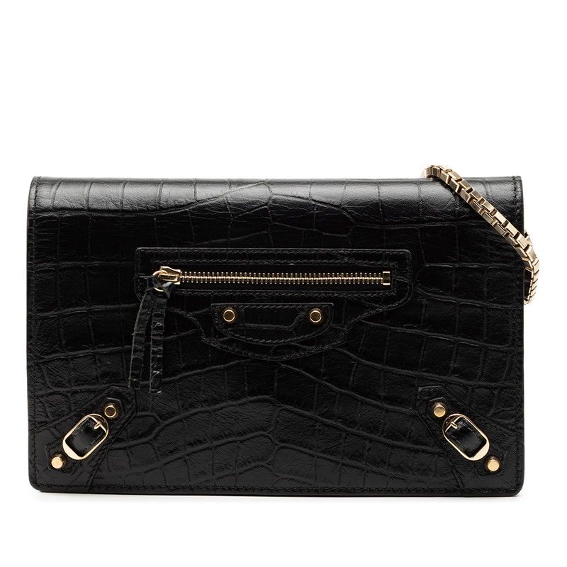 BALENCIAGA ブラックレザー ウォレットチェーン付き バレンシアガ ショルダーバッグ チェーンウォレット 444168 ブラック