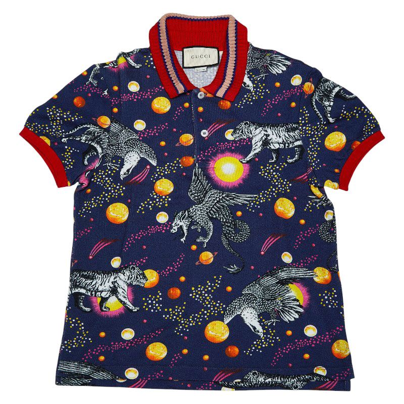 グッチ 17SS スペースアニマル ポロシャツ サイズXS ネイビー マルチ