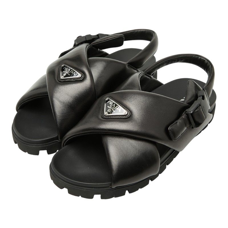 プラダ 三角ロゴプレート モノリス クリスクロス サンダル サイズ7