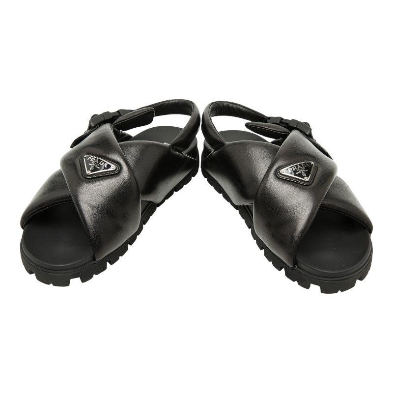 プラダ 三角ロゴプレート モノリス クリスクロス サンダル サイズ7
