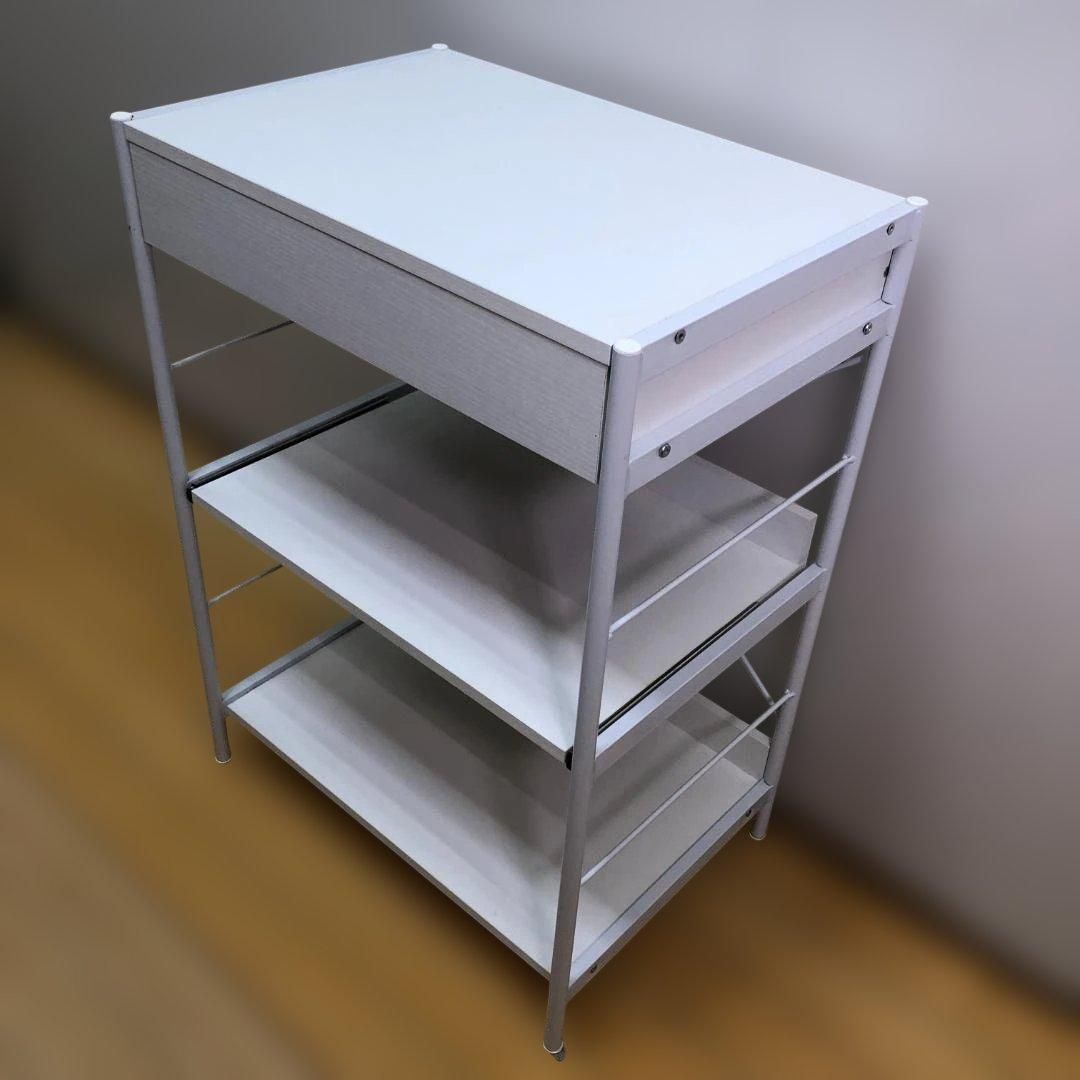 ホワイト木製収納キャビネット 引き出し2つ ホワイト木製収納