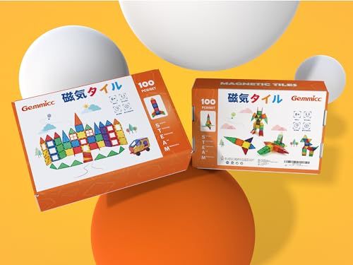  Gemmicc 100 PCS マグネットタイル 積み木ブロック 子供用 STEM認可 教育玩具 マグネットパズル 積み木 男の子 女の子用 2台の車が付属しています 彡 3248 d 35 c その他 キッチン 食器