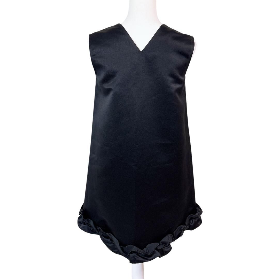 美品】ヨーコチャン ノースリーブワンピース Vネック 裾フリル 36 無地  