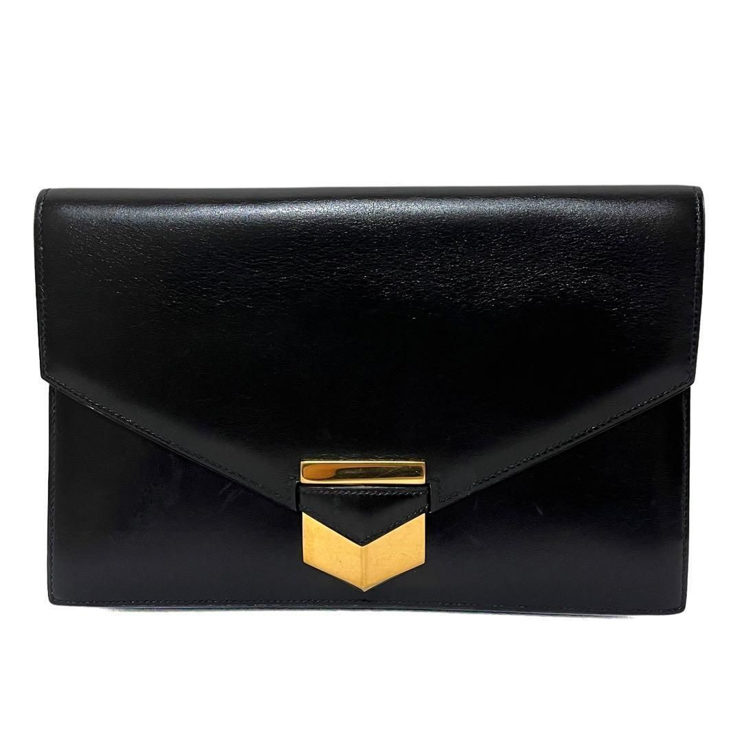 HERMES エルメス ファコ クラッチバッグ ボックスカーフ ブラック 黒
