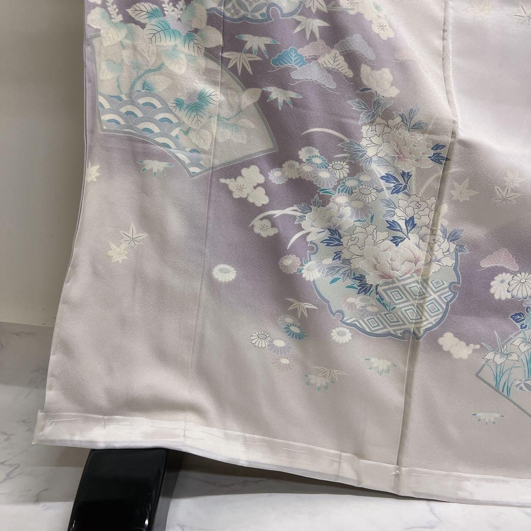 仮絵羽　作家物　正絹　松竹梅　桜　花模様　ぼかし　扇　雪輪　着物　051t 仮絵羽 作家物 正絹 松竹梅 桜 花模様 ぼかし 扇 雪輪 着物 051t