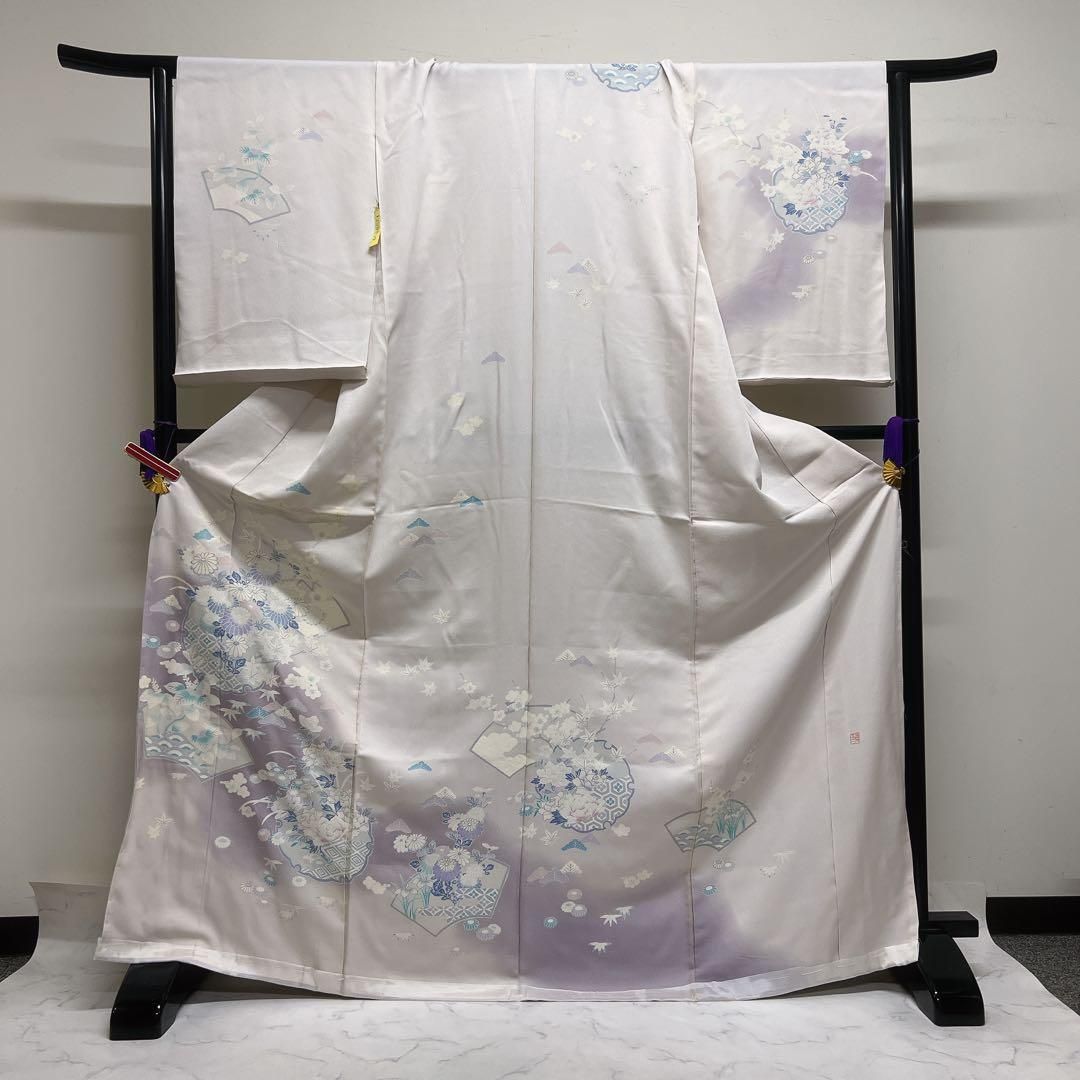 仮絵羽　作家物　正絹　松竹梅　桜　花模様　ぼかし　扇　雪輪　着物　051t 仮絵羽 作家物 正絹 松竹梅 桜 花模様 ぼかし 扇 雪輪 着物 051t
