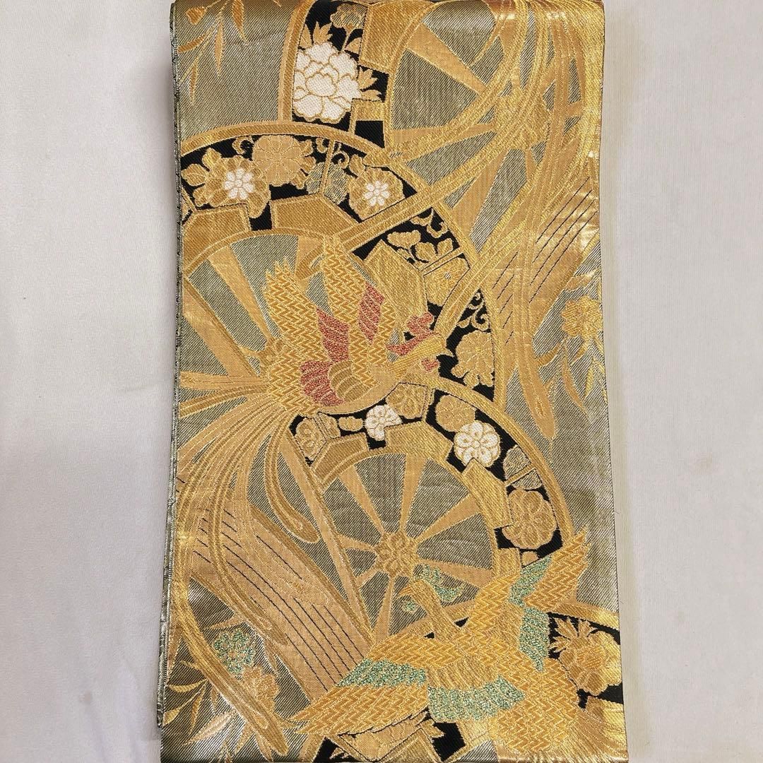 袋帯 正絹 金糸 銀糸 鳳凰 水車 菊花 牡丹 着物 051t - メルカリ
