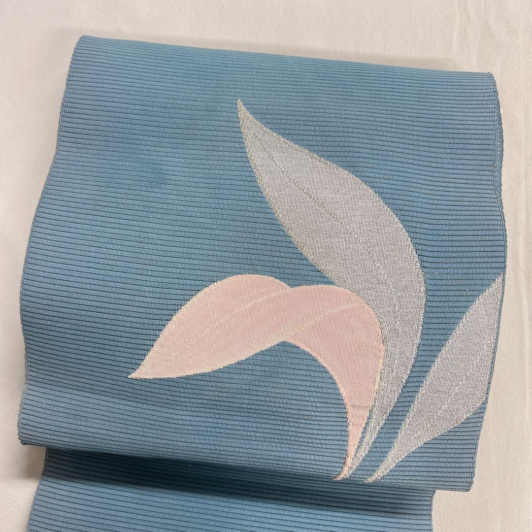 セミアンティーク 夏用 紗 単衣 名古屋帯 花模様 銀糸 着物 023t 