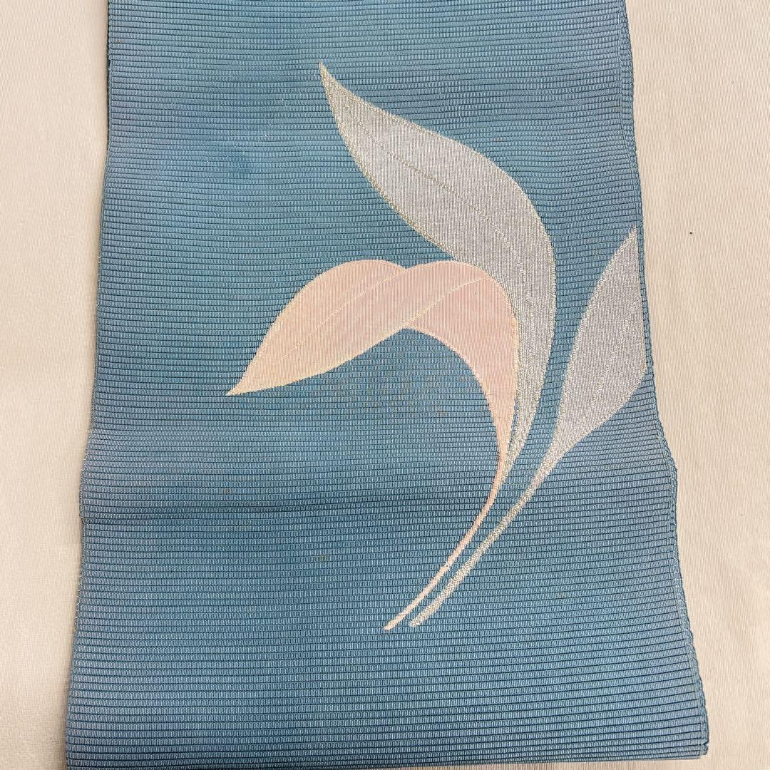 セミアンティーク 夏用 紗 単衣 名古屋帯 花模様 銀糸 着物 023t 