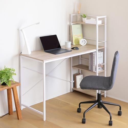 山善(YAMAZEN) デスク ラック付きデスク (棚は左右付け替え可) 机 A4