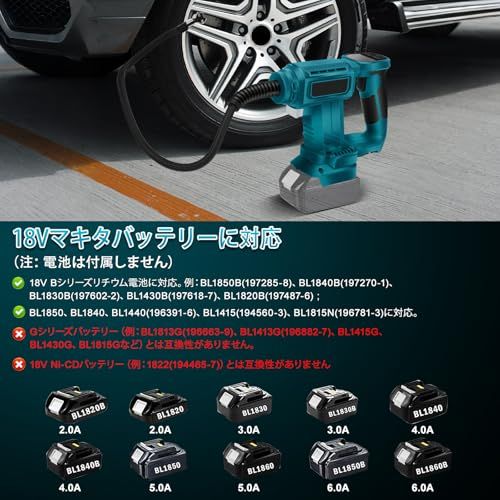  充電式エアコンプレッサー 空気入れ 小型 120 PSI マキタ18 Vバッテリー対応 DC 18 V 12 V兼用 デジタル表示 LEDライト付 自動停止 便利携帯型 車用 自転車 バイク ボール対応 W強力ポンプ 本体のみ バッテリーと充電器 990 d 91 e 6 その他 キッチン 食器