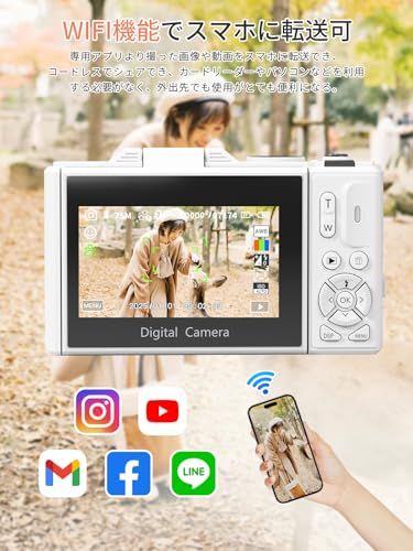 迅速に発送 AiMike 5 K デジカメ スマホに送れる デジタルカメラ WIFI転送機能 7500万画素 180度回転可ディスプレイ 64 GBマイクロSDカード付き 18倍デジタルズーム オートフォーカス機能 ウェブカメラ 19種類フィル 3257 e 350