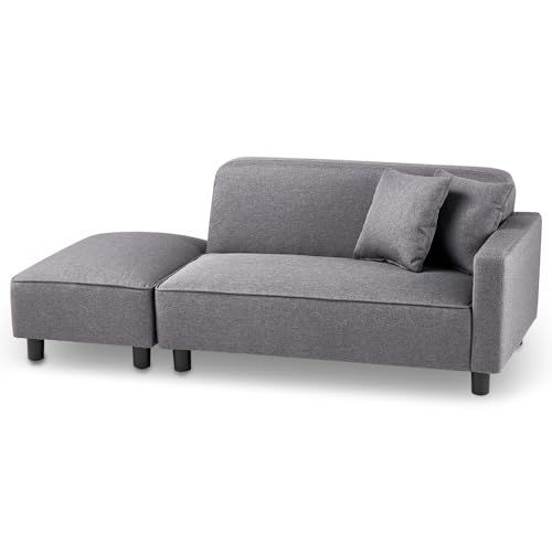 アイリスプラザ ソファ 2人掛け カウチソファ 幅110cm オットマン クッション2個付き かんたん組立 レイアウト 自由 1人用にも チャコールグレー m