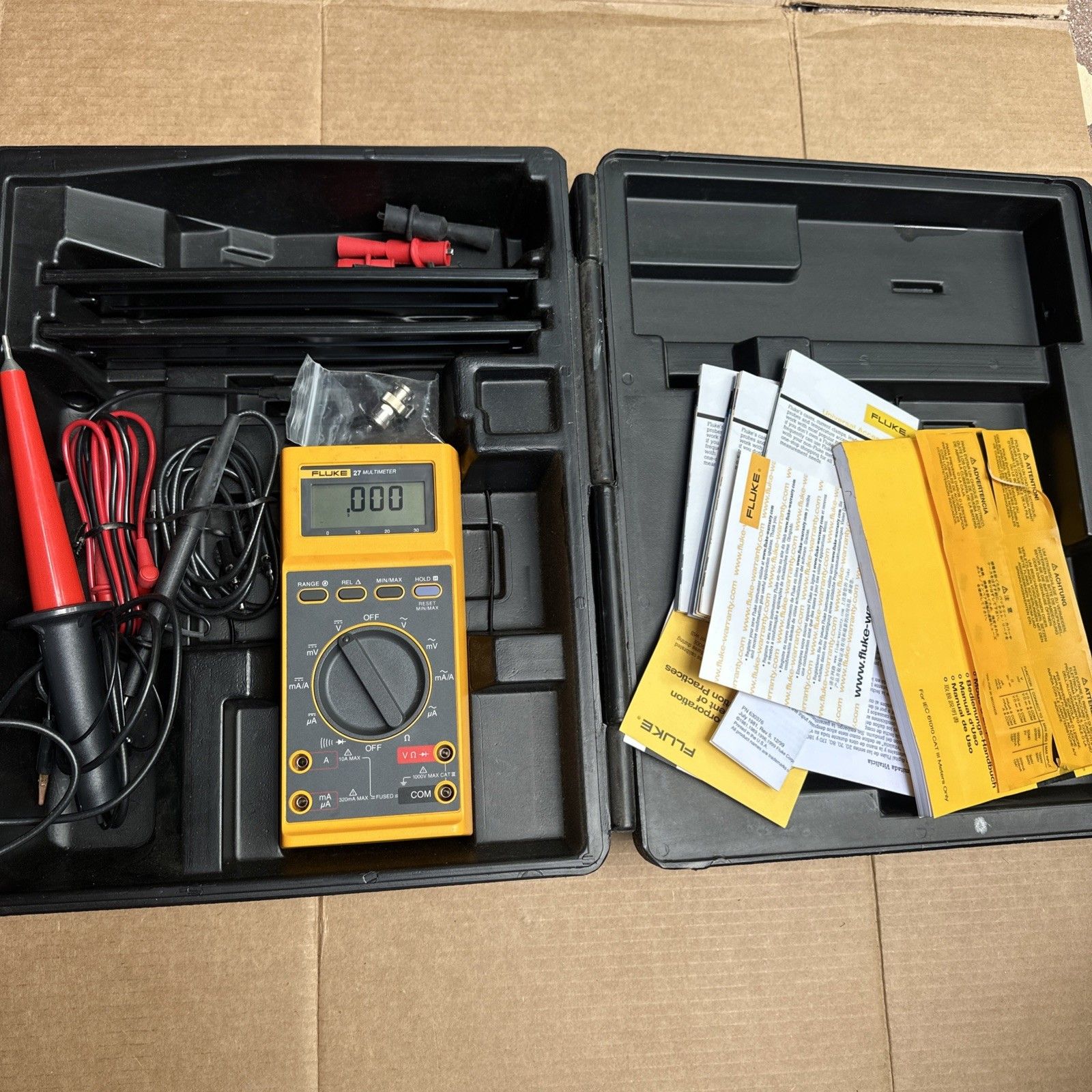 Fluke 27 FM Handheld Multimeter W Leads 80 K 6 High Volt Probe 85 RF