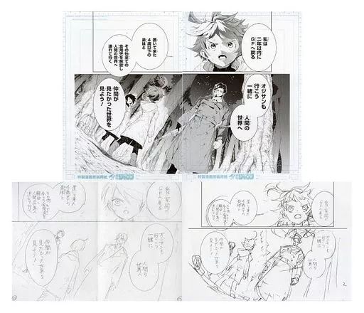 原画イラストボード　約束のネバーランド 複製原画 中古】原画イラストボード 約束のネバーランド 複製原稿＆複製ネーム