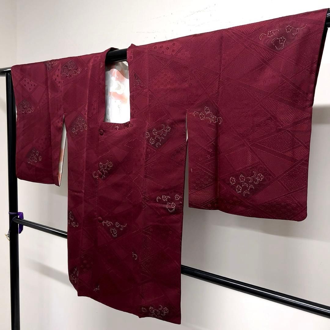 道行コート　正絹　地紋起こし　花模様　梅花　鹿の子　青海波　着物　081tz 道行コート 正絹 地紋起こし 花模様 梅花 鹿の子 青海波 着物 081tz