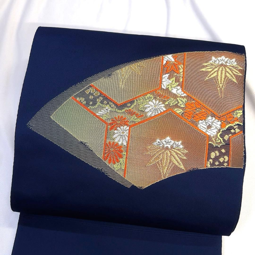 名古屋帯 扇 亀甲模様 菊花 桐の花 楓 牡丹 金糸 着物 081tz - メルカリ