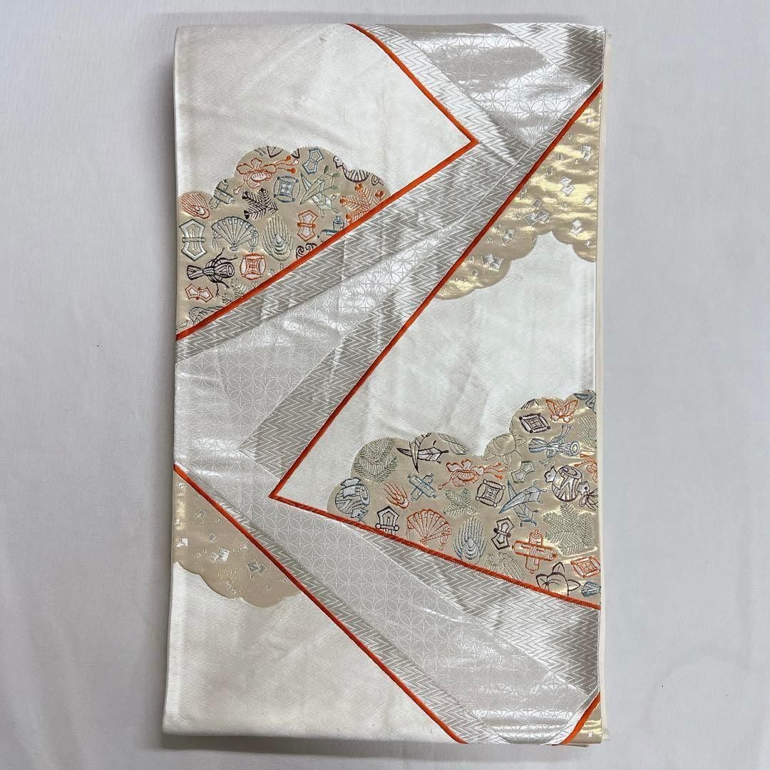 袋帯　金糸　銀糸　裂取　宝尽くし　雲模様　七宝　山道　着物　112t 袋帯 金糸 銀糸 裂取 宝尽くし 雲模様 七宝 山道 着物 112t - メルカリ