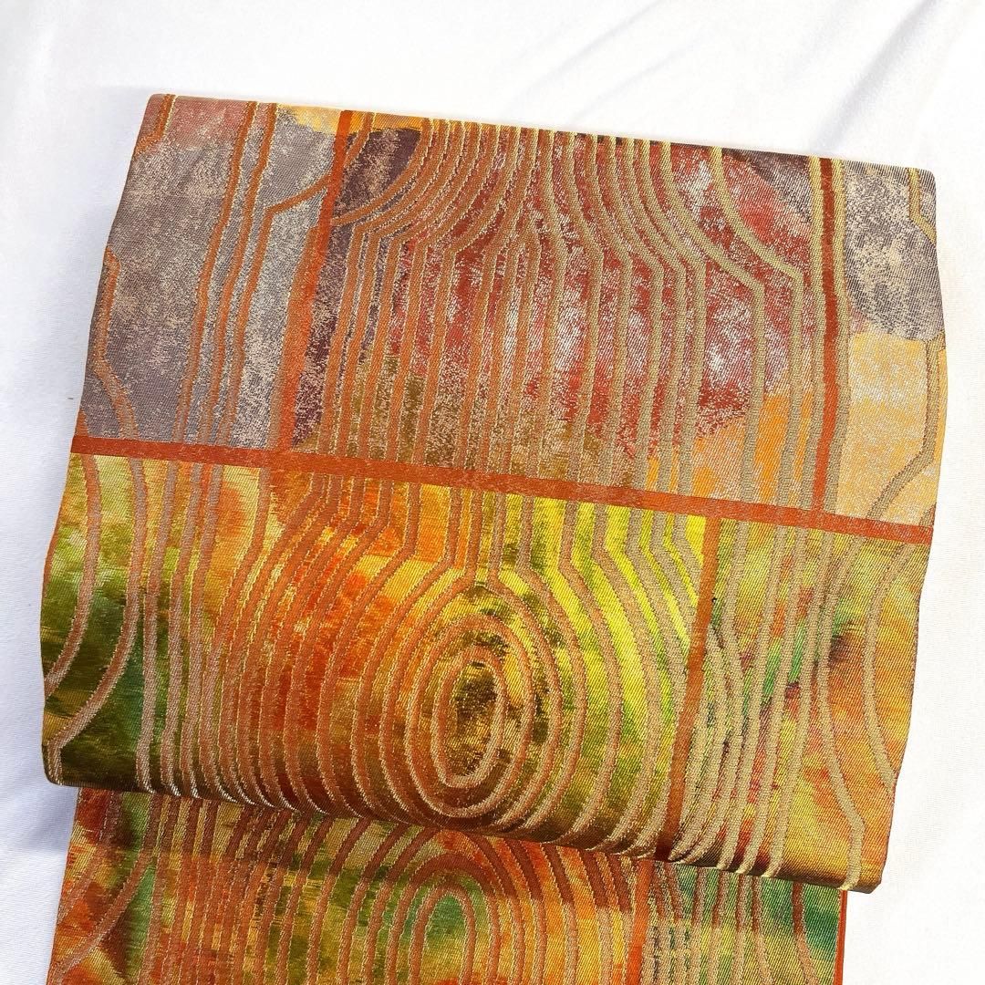 開き名古屋帯 名古屋帯 金糸 正絹 抽象模様 幾何学模様 着物 075tz