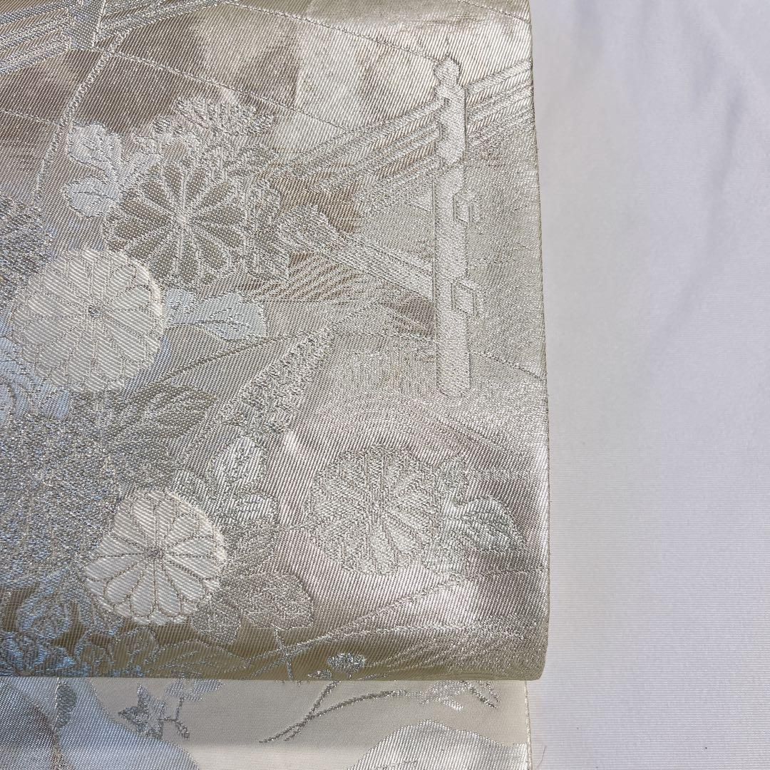 袋帯　銀糸　橋　菊花　波　流水　花模様　枝垂れ　着物　075tz 袋帯 銀糸 橋 菊花 波 流水 花模様 枝垂れ 着物 075tz - メルカリ