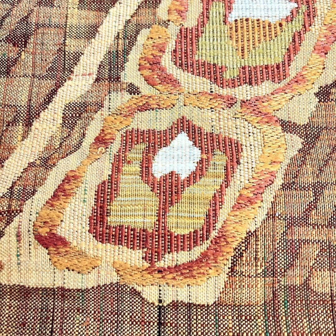 開き名古屋帯 名古屋帯 正絹 紬 抽象模様 ブラウンカラー 着物 075tz