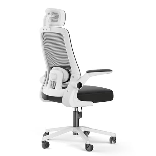 オフィスチェア デスクチェア ゲーミングチェア 腰サポート可動式ランバー 跳ね上げ式アームレスト 2 Dヘッドレスト 30°ロッキング 通気性メッシュ 8 CM厚座面 360°回転 10 CM昇降調節 パソコンチェア ホワイト e