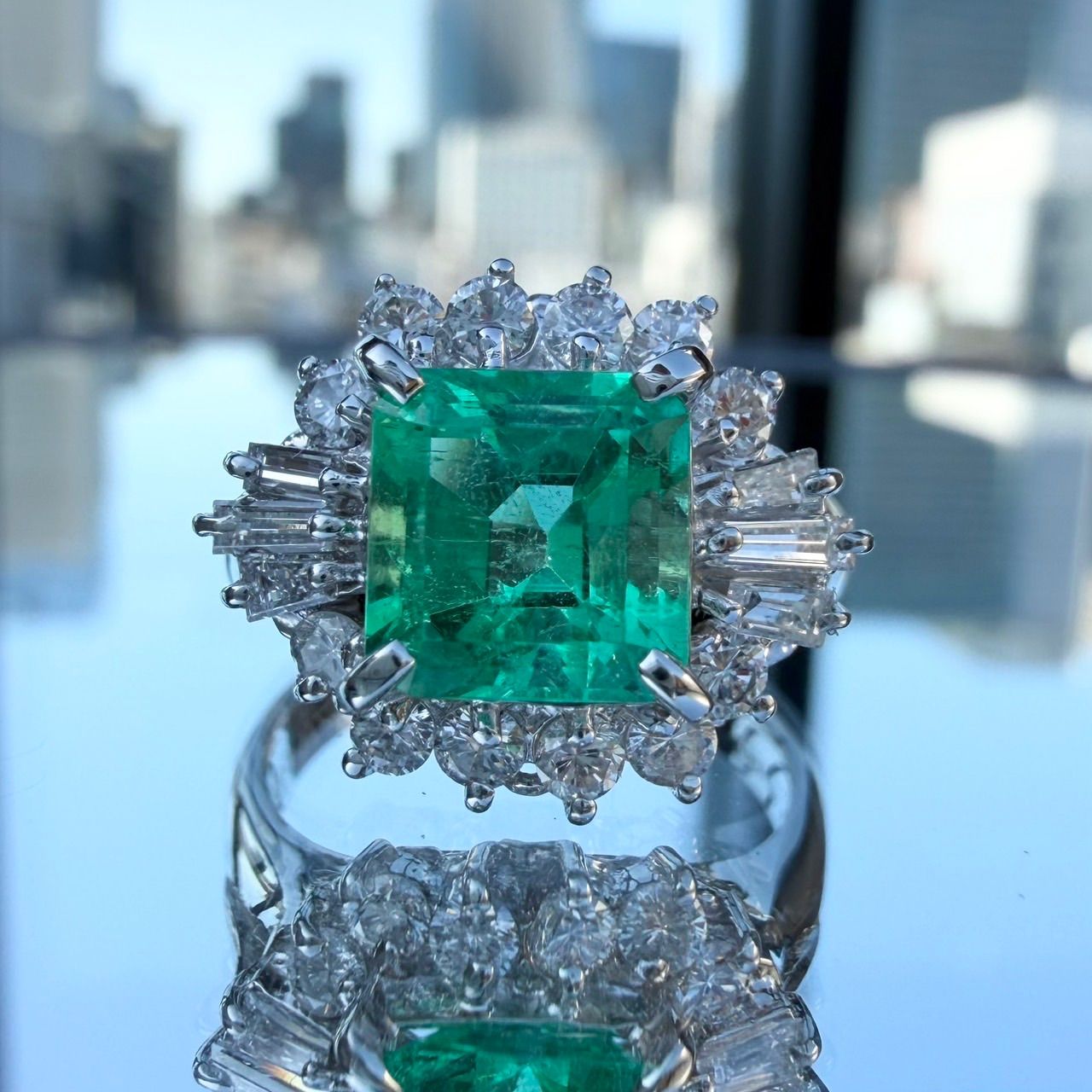 Pt850 コロンビア産 天然エメラルド 1.58ct 天然ダイヤモンド 0.72ct