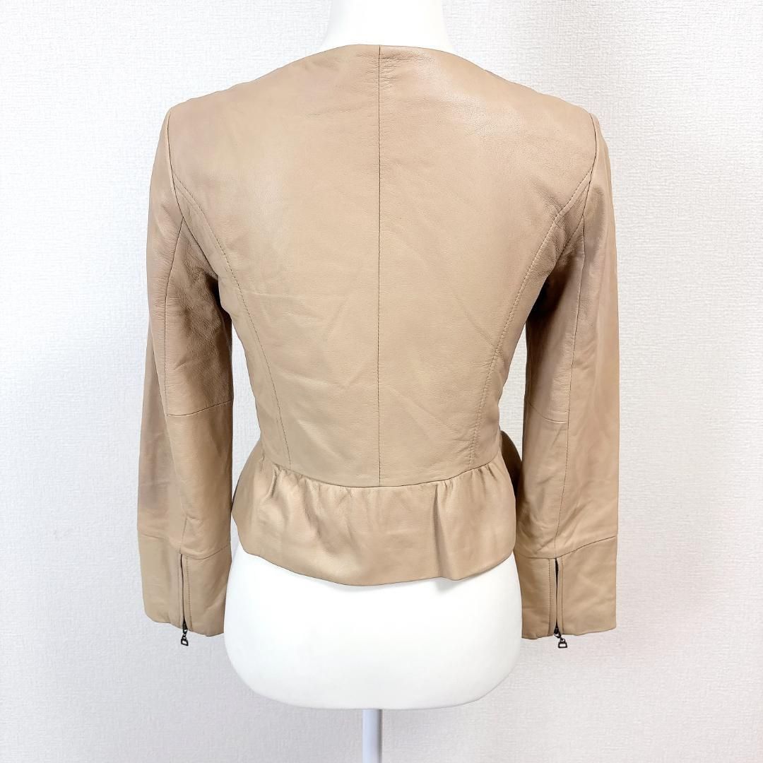 ちか様 UNTITLED ラム レザー ノーカラー ジャケット L ベージュ UNTITLED ラム レザー ノーカラー ジャケット L ベージュ ちか様
