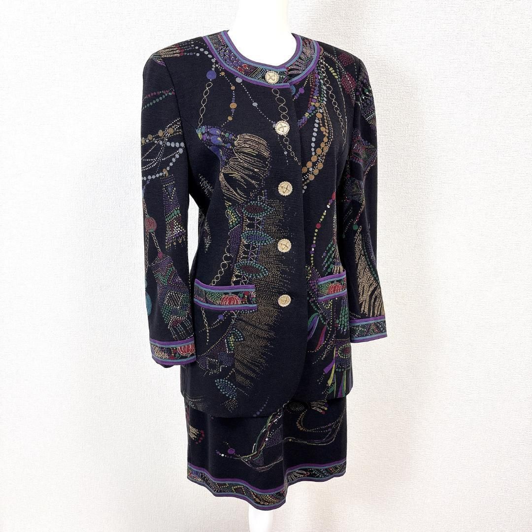 美品】 LEONARD スカートセットアップ 上9AR 下72-96 黒総柄 - メルカリ