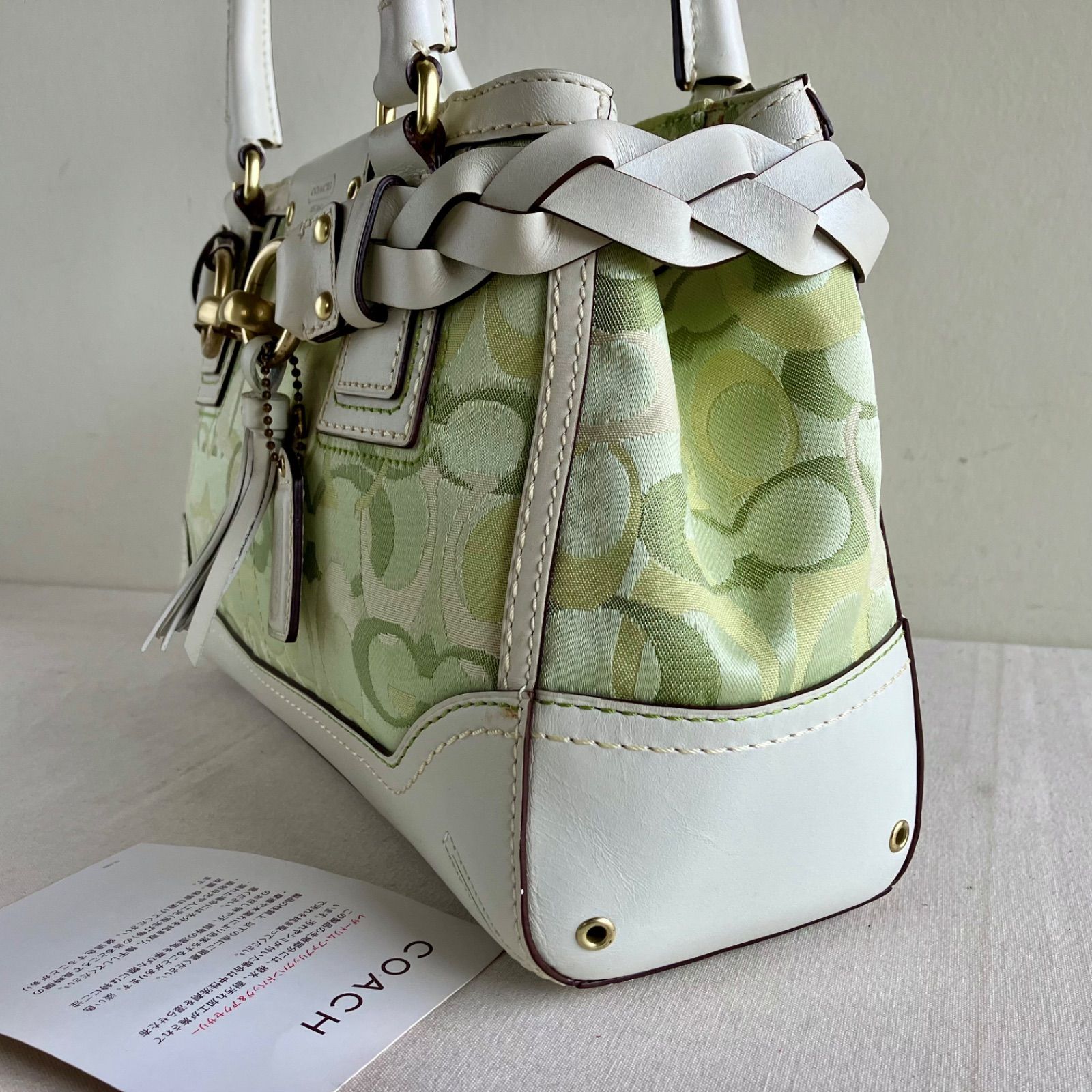 Coach Hampton Optic Signature Shoulder Bag Canvas Leather Green 