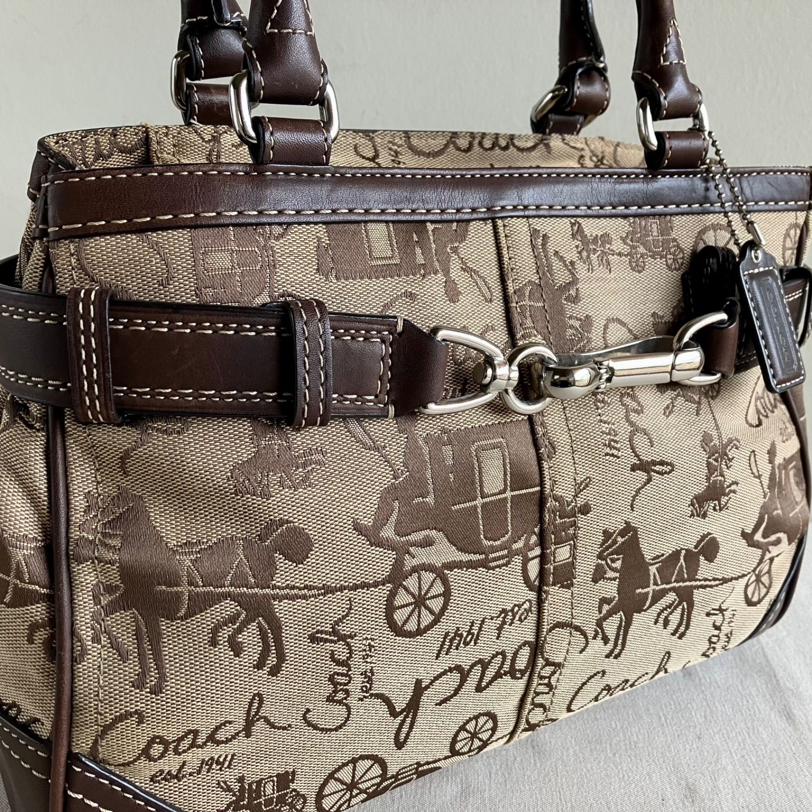 Coach Vintage Horse Carriage Canvas Leather Shoulder Bag y2k 