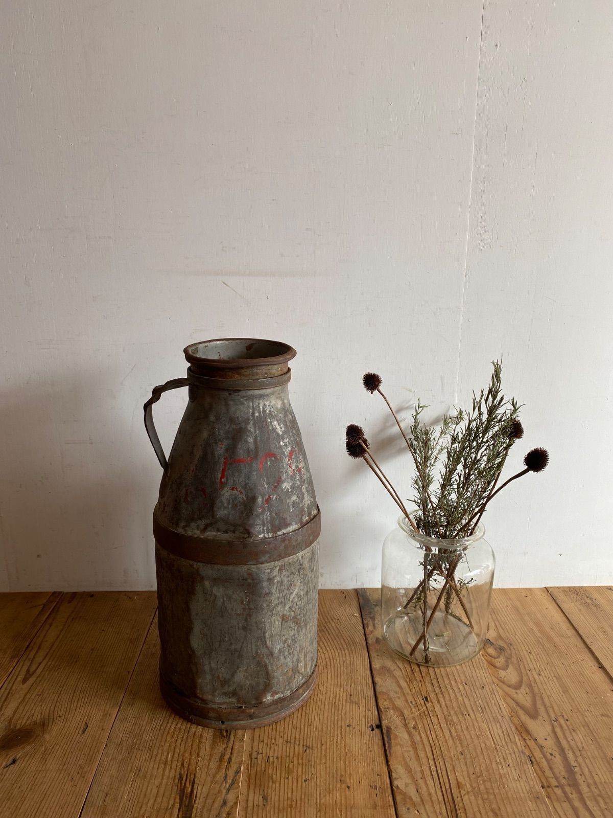 アンティーク ミルク缶 シャビー 傘立て 蓋付き レトロ ガーデニング