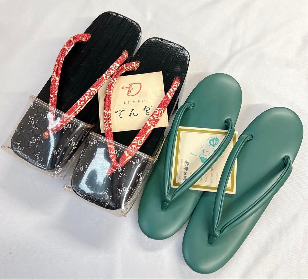 和装履物　下駄　草履　二枚歯　2点セット 未使用品　23cm 着物　072tz 和装履物 下駄 草履 二枚歯 2点セット 未使用品 23cm 着物 072tz