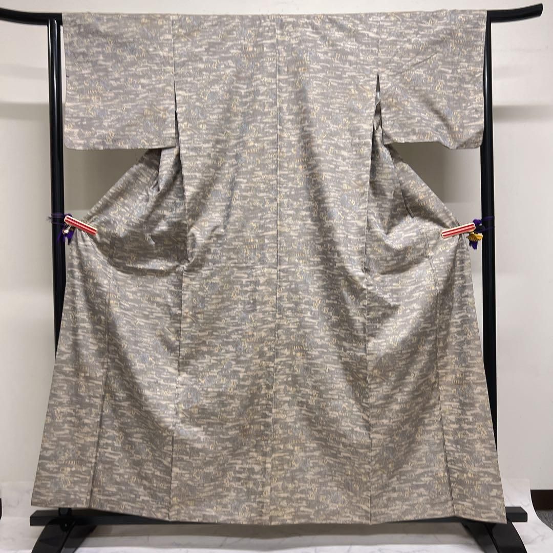 小紋 正絹 紬 建物 抽象柄 花模様 観世水 リーフ模様 着物 072tz