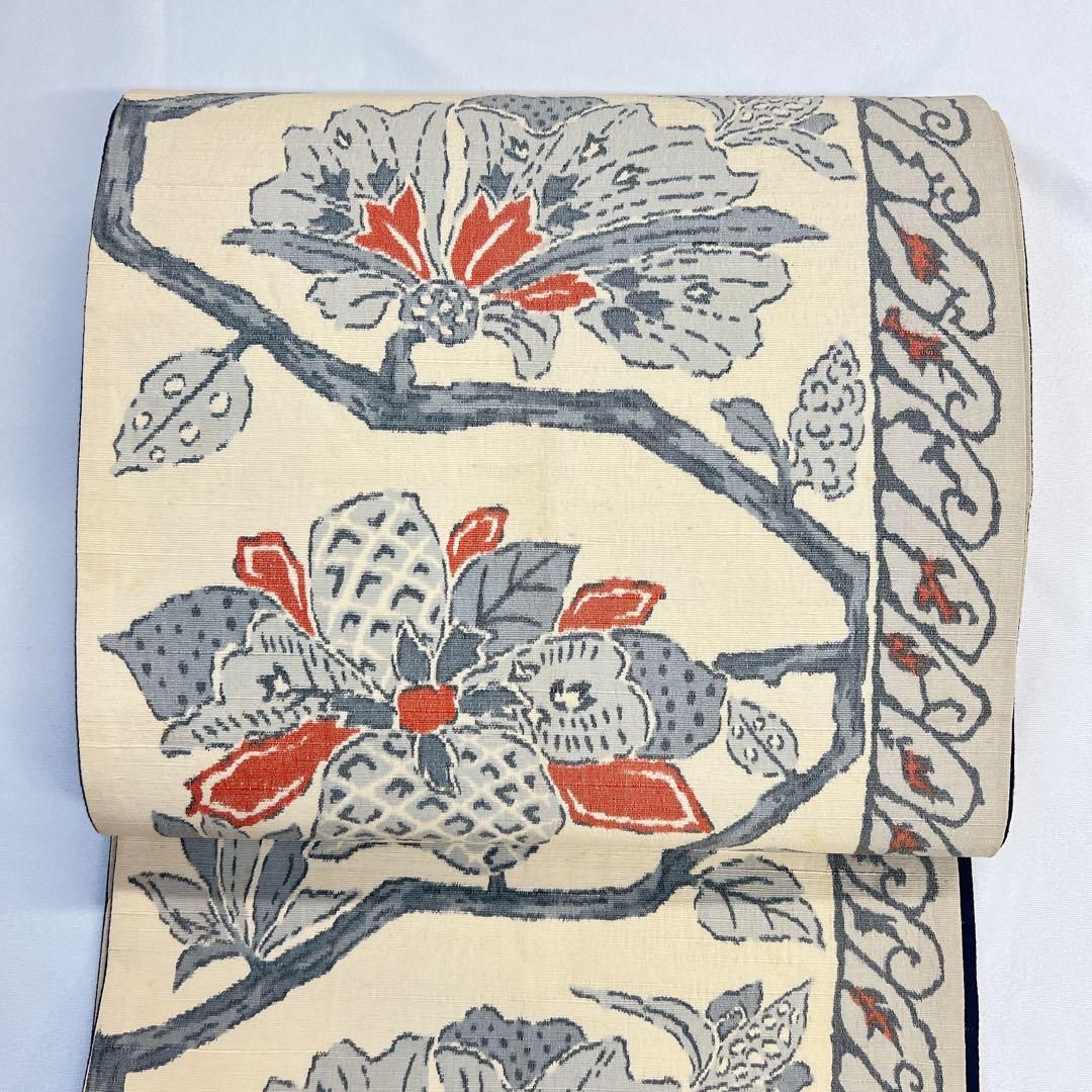袋帯　正絹　紬　花模様　縦縞　唐花模様　着物　071tz 袋帯 正絹 紬 花模様 縦縞 唐花模様 着物 071tz 【公式通販】