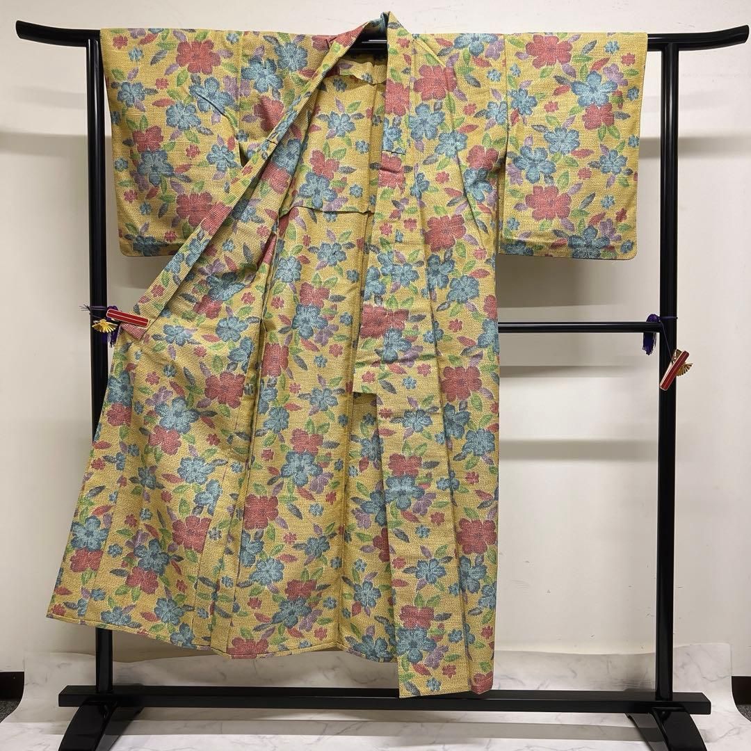 小紋 ウール 単衣 バチ襟 花模様 カラフル 着物 071tz 【公式通販】