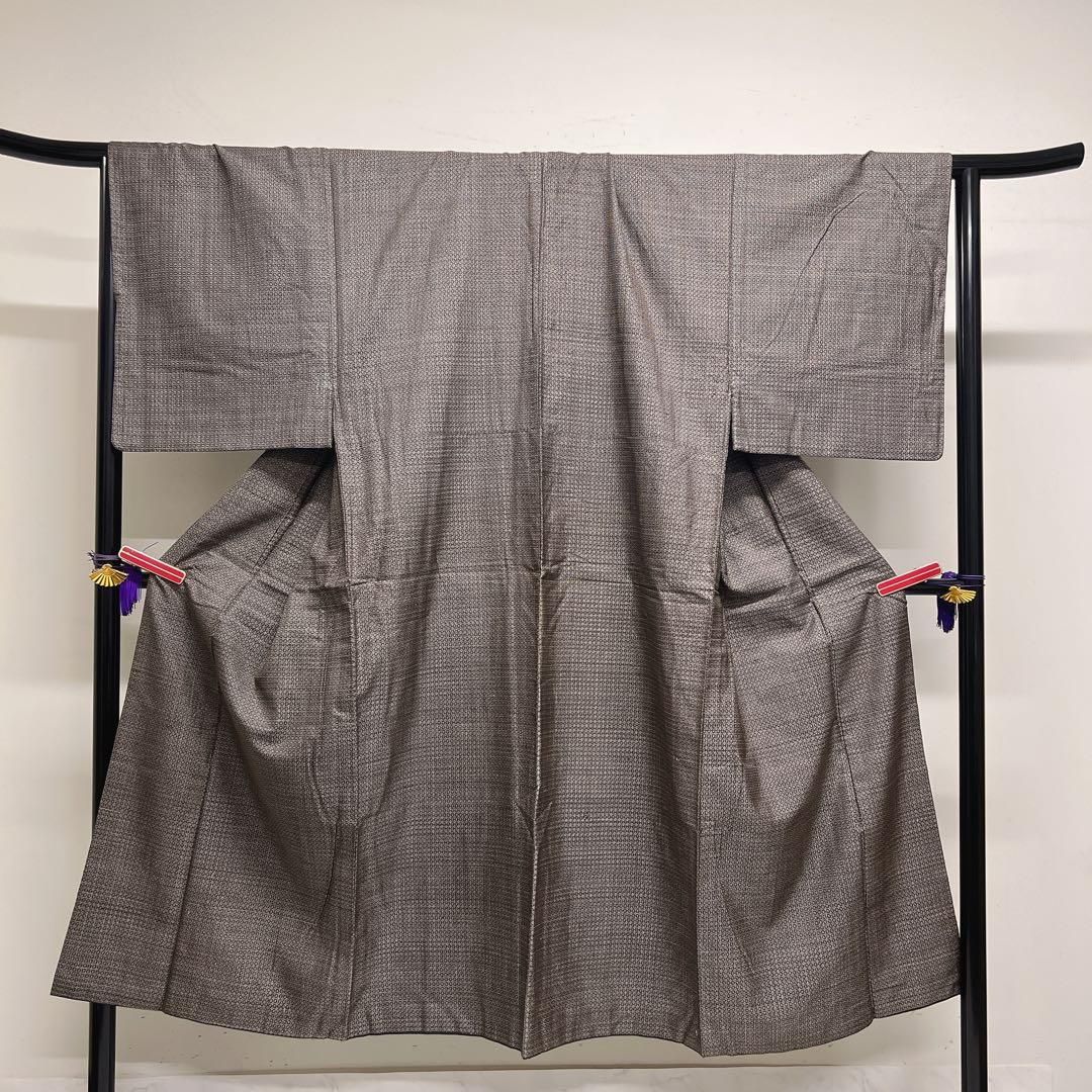 メンズ着物 正絹 アンサンブル 格子模様 ブラウン 壁画 着物 071tz
