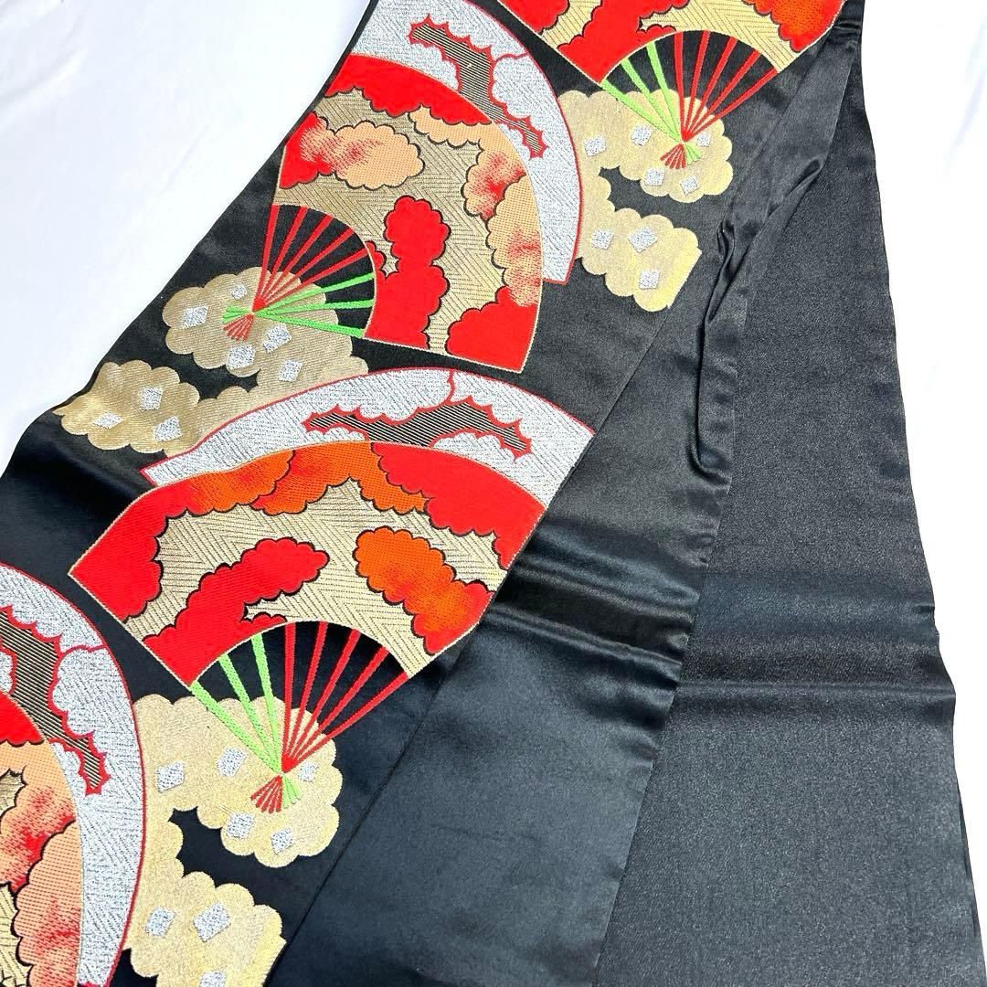袋帯　正絹　金糸　銀糸　扇　黒　稲妻　着物　071tz 袋帯 正絹 金糸 銀糸 扇 黒 稲妻 着物 071tz 【公式通販】