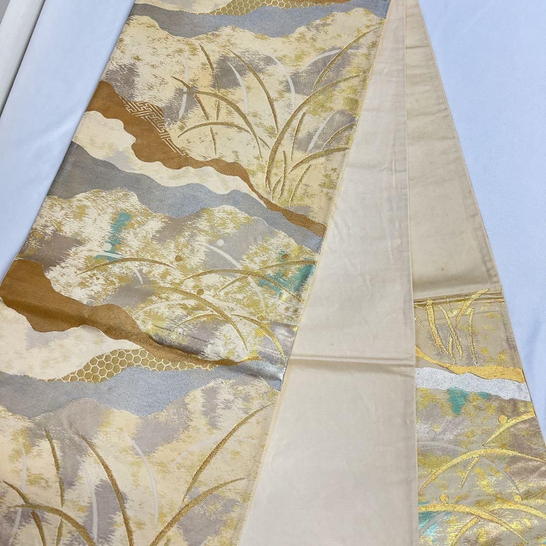 袋帯　金糸　銀糸　道行取り　芝草　露草　亀甲　紗綾形　着物　065t 袋帯 金糸 銀糸 道行取り 芝草 露草 亀甲 紗綾形 着物 065t 【公式通販】
